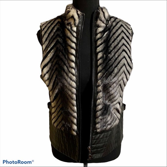 Guess Black Grey & White Zip Up Vest Med - Picture 4 of 5